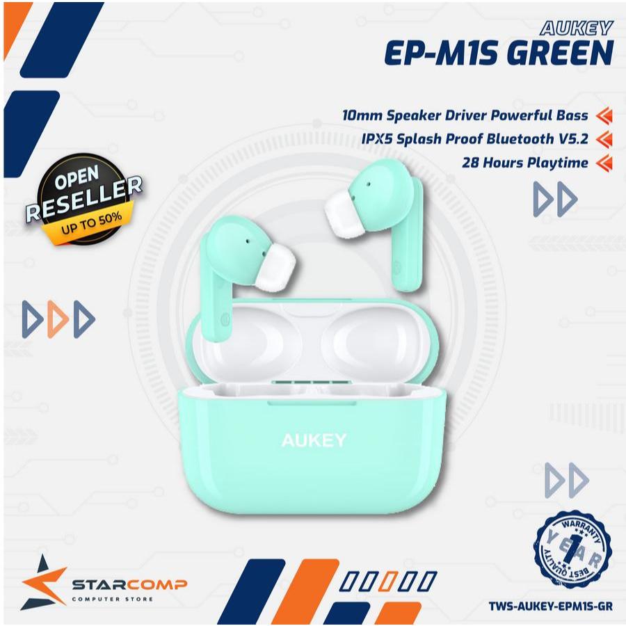 AUKEY TWS Bluetooth True Wireless Earphone IPX5 4G Earbuds EP-M1S Green