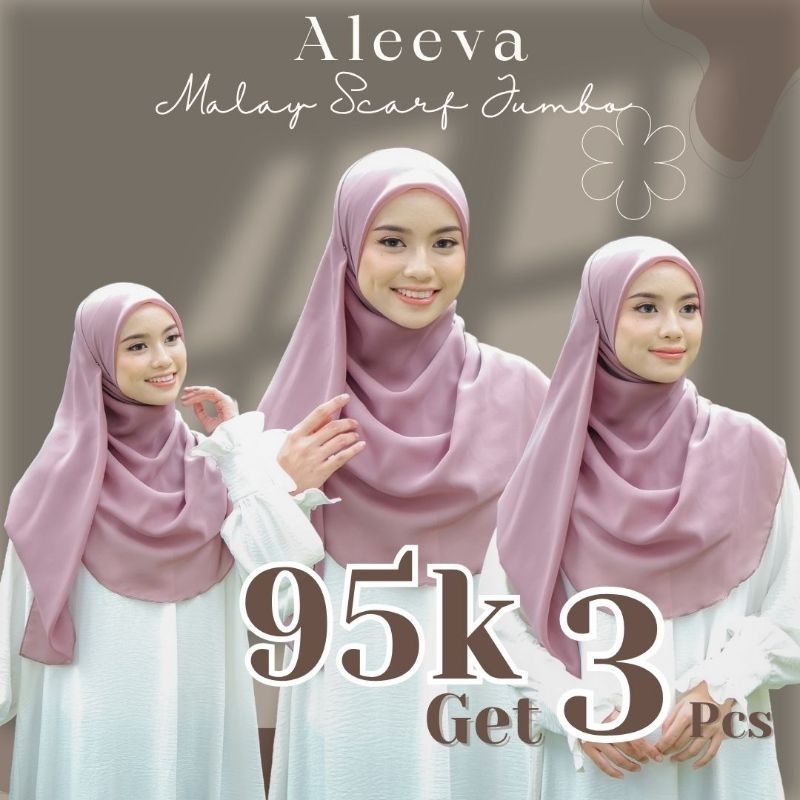 Aleeva Malay Scarf Jumbo Ukuran 130x130 | 95K get 3pcs | Oval 2 Sisi | Hijab segiempat Malay Oval | 