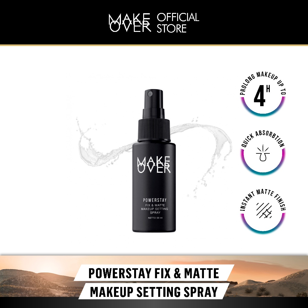 MAKE OVER Powerstay Fix & Matte Setting Spray - Makeup Tahan Lebih Lama Matte Finish Tidak Luntur Ny