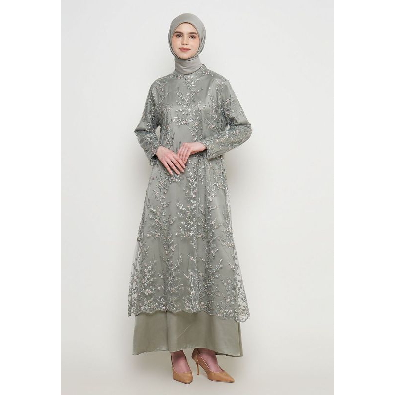 KAIYO FASHION - Dress Kurung Malaysia Armani Silk Tulle Motif Bunga-Bunga(Cocok Untuk Seragam Nikaha