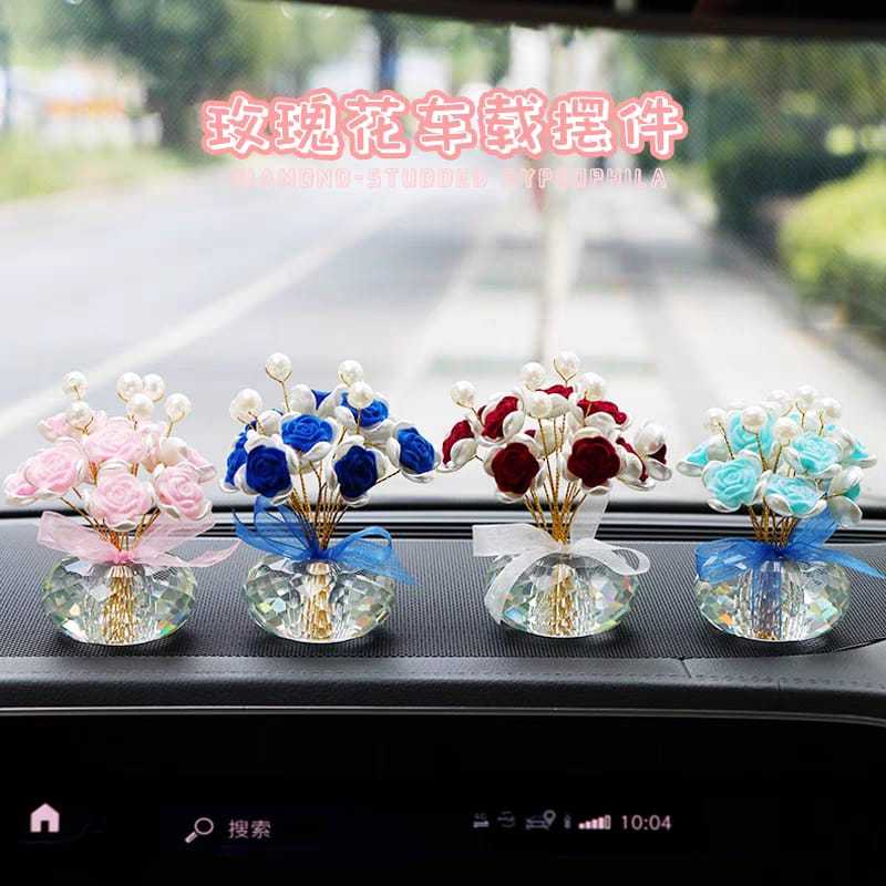 *RS* Pajangan Mobil Bunga Mawar Miniatur untuk Dashboard - Aksesoris Mobil