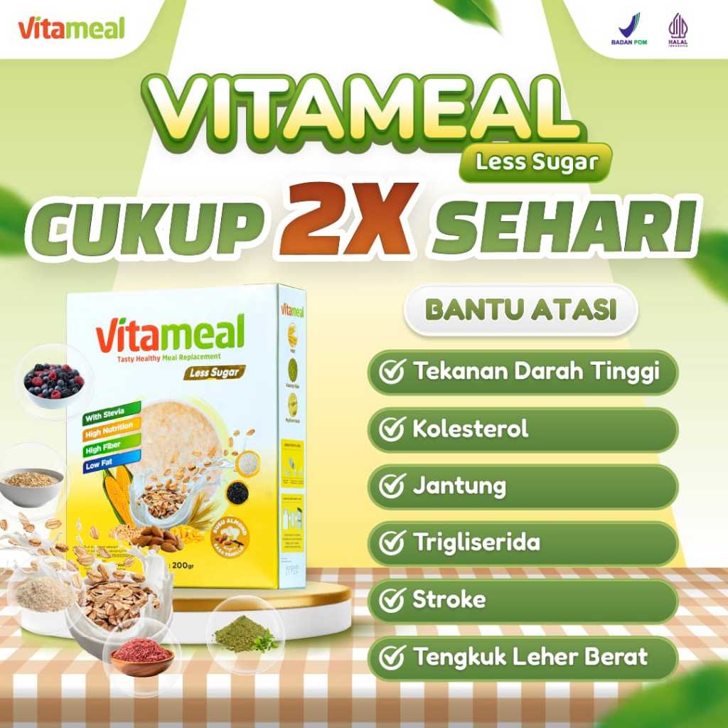 

QH VITAMEAL LESS SUGAR - Menstabilkan Tekanan Darah Gula Darah Kolesterol Dan Mengatasi Hipertensi