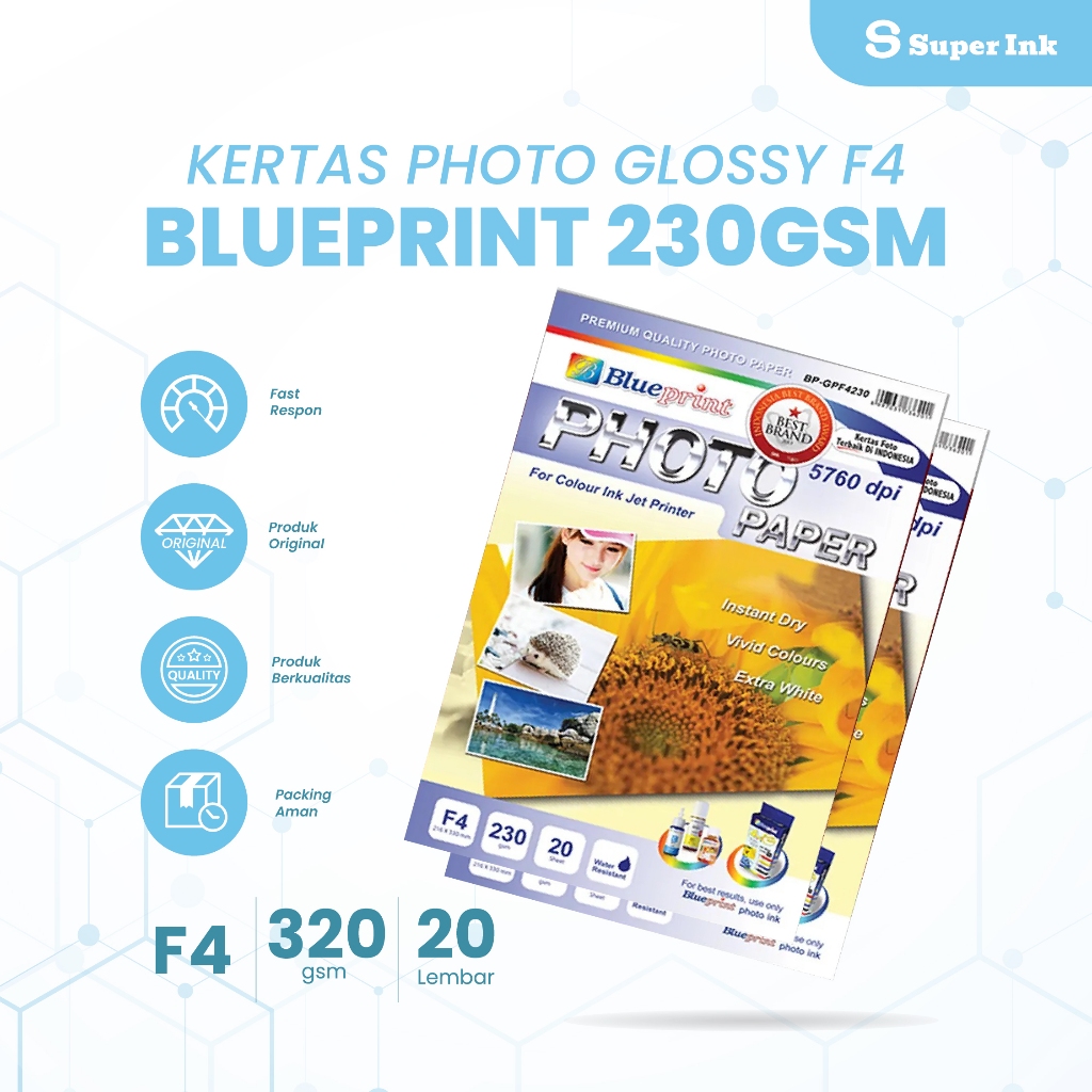 

Kertas Foto / Kertas Glossy / Glossy Paper Blueprint F4 230 gsm