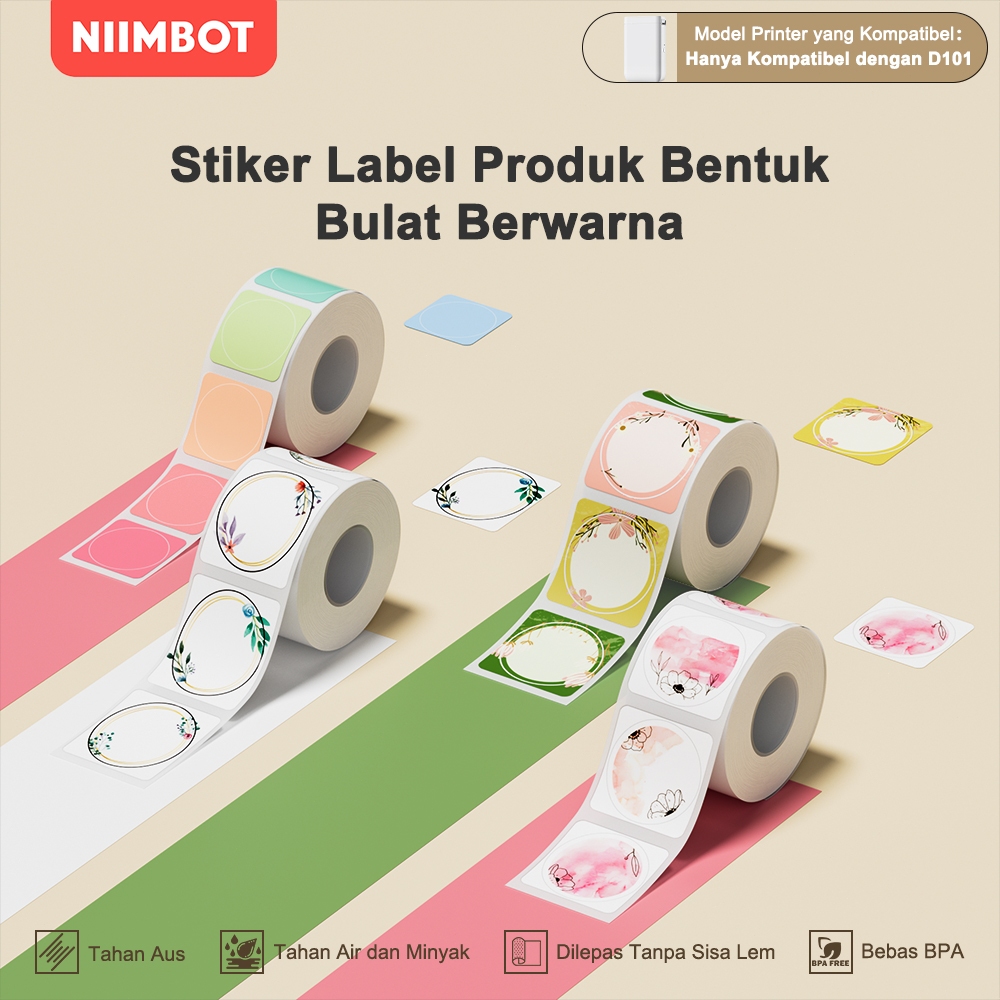

NIIMBOT D101 Stiker Label Kosmetik Warna Solid Bulat, Stiker Label Tutup Botol Lipstik Minyak Atsiri