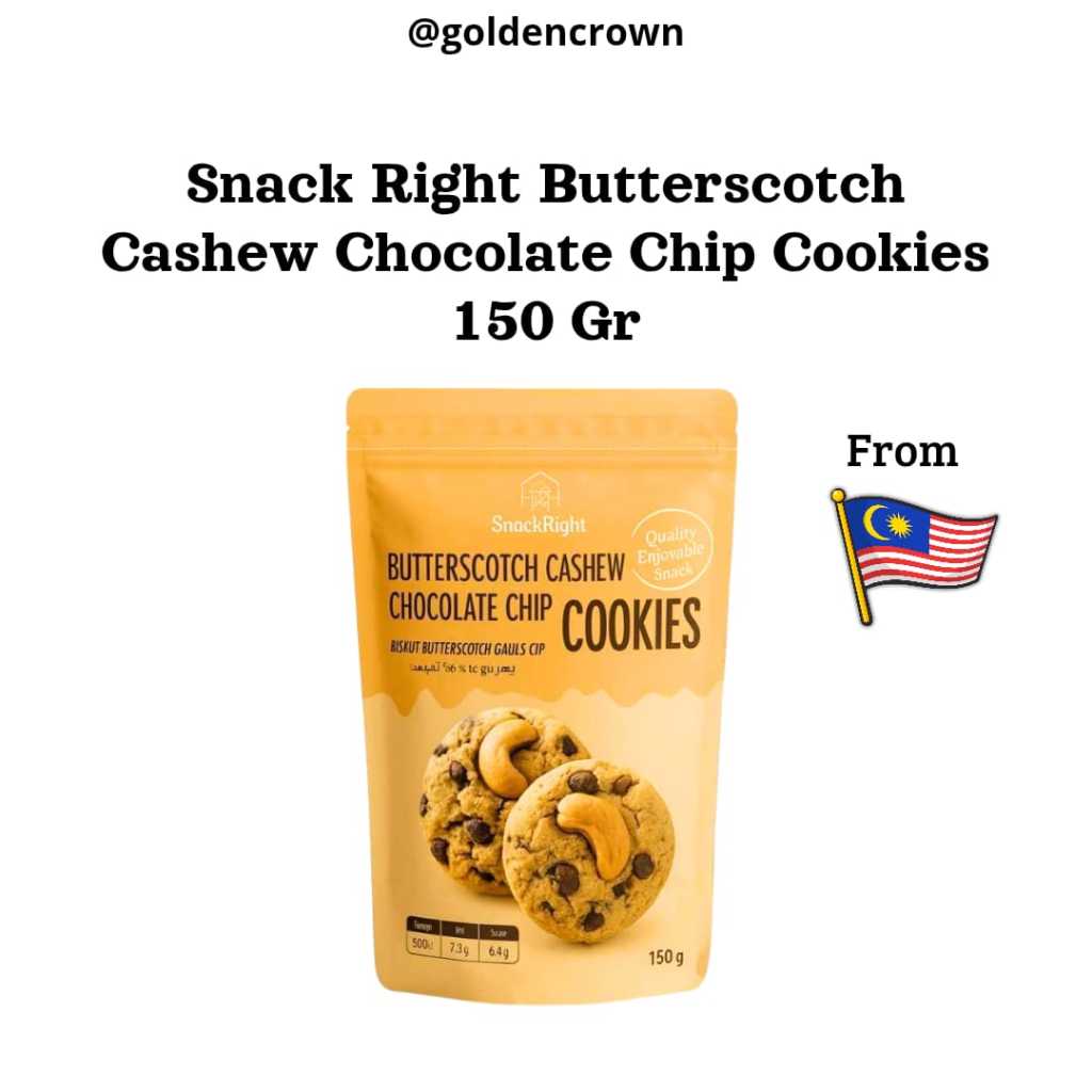 

Snack Right Butterscotch Cashew Chocolate Chip Cookies / Kukis Kacang Mede Rasa Butterscotch dan Cokelat Chip 150g