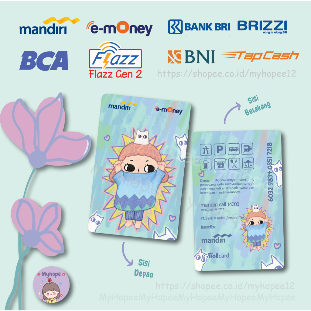 E-MONEY CUSTOM ETOLL NYOTA POPMART GROWING UP GEMOY CUTE KARTU MNDIRI EMONEY FLAZZ GEN 2 - 2 SISI