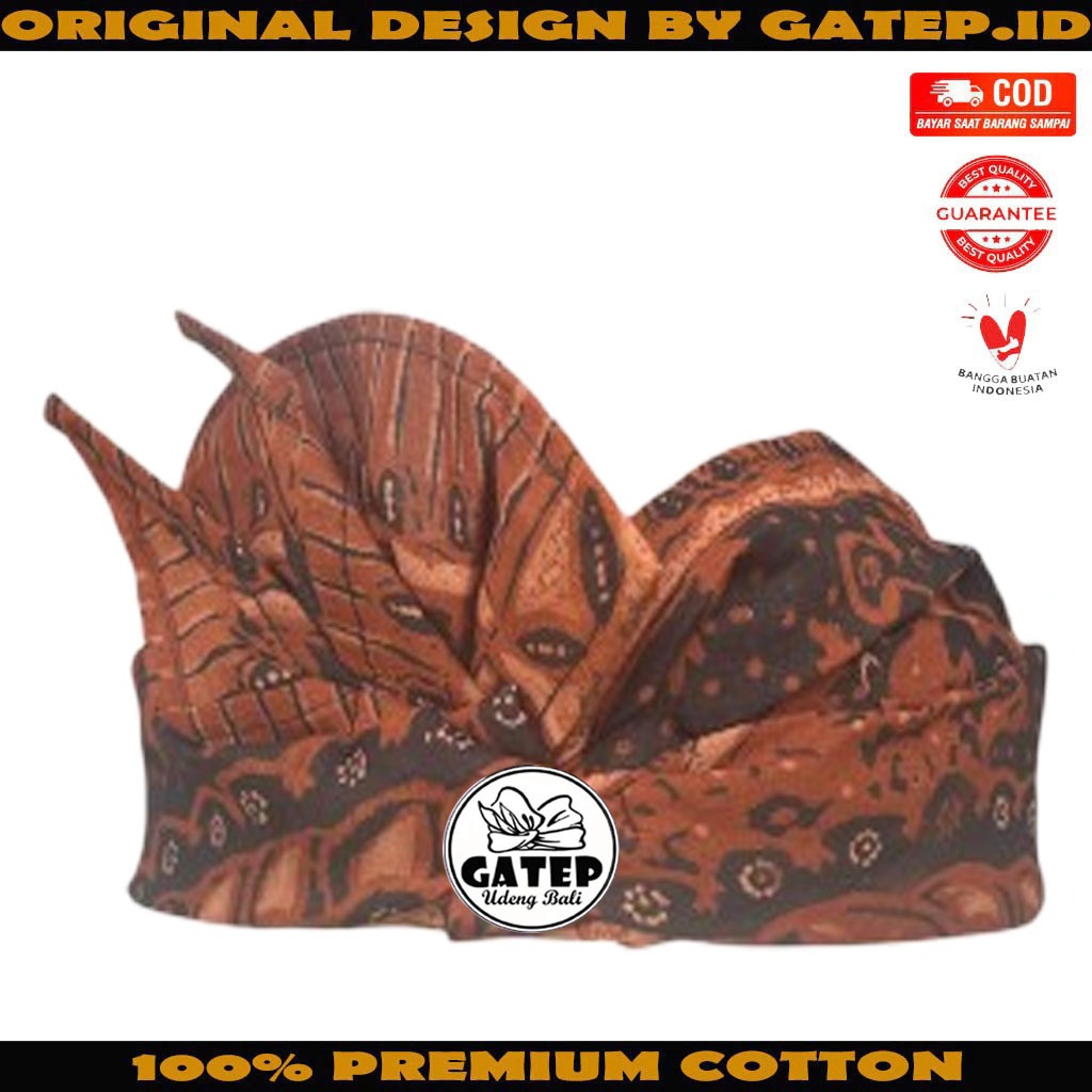 Udeng Bali Motif Batik Bunga Hitam Bintik Setengah Jadi / Iket Bali Pria / Blangkon Bali Asli / Peci