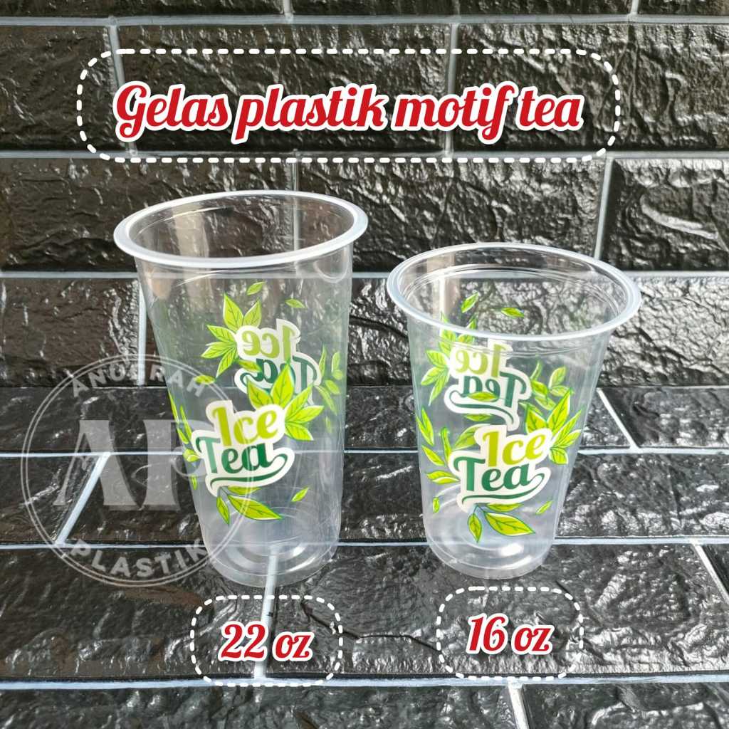 Gelas plastik motif Tea uk 22 oz tanpa tutup