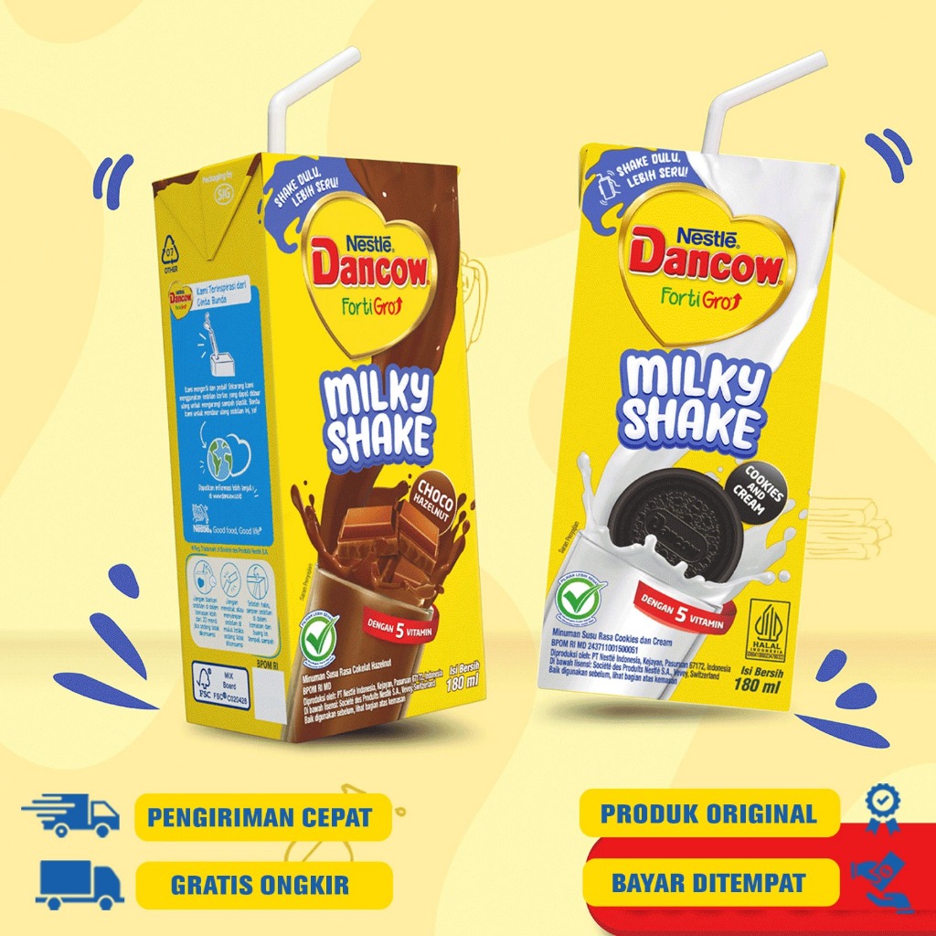 

DANCOW Milkyshake SUSU UHT 180 ML - Choco Hazelnut | Cookies & Cream
