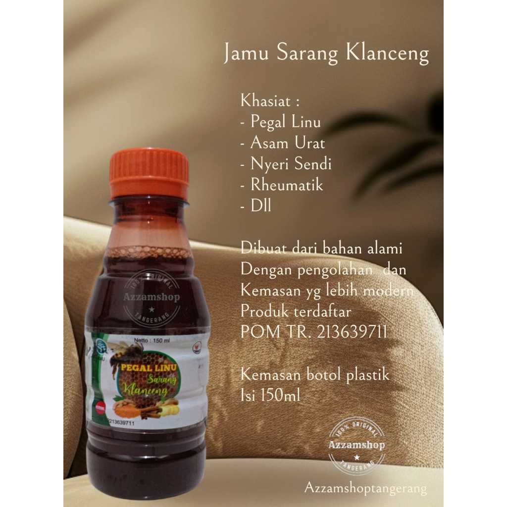

Jamu pegal linu asam urat cap sarang klanceng asli 150ml paket 10 botol