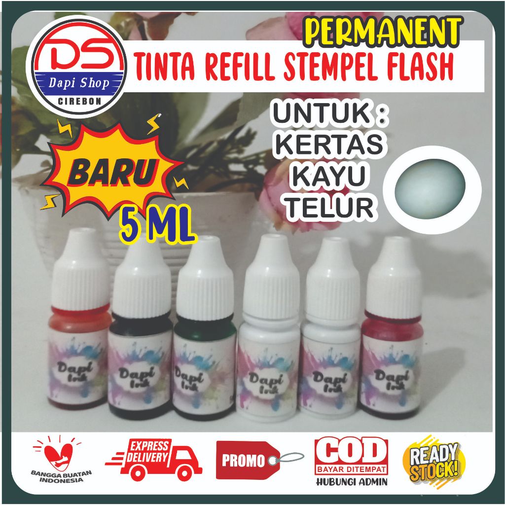 

TINTA REFILL STEMPEL FLASH PERMANENT MEDIA KERTAS KAYU TELUR UNGU BIRU MERAH HITAM