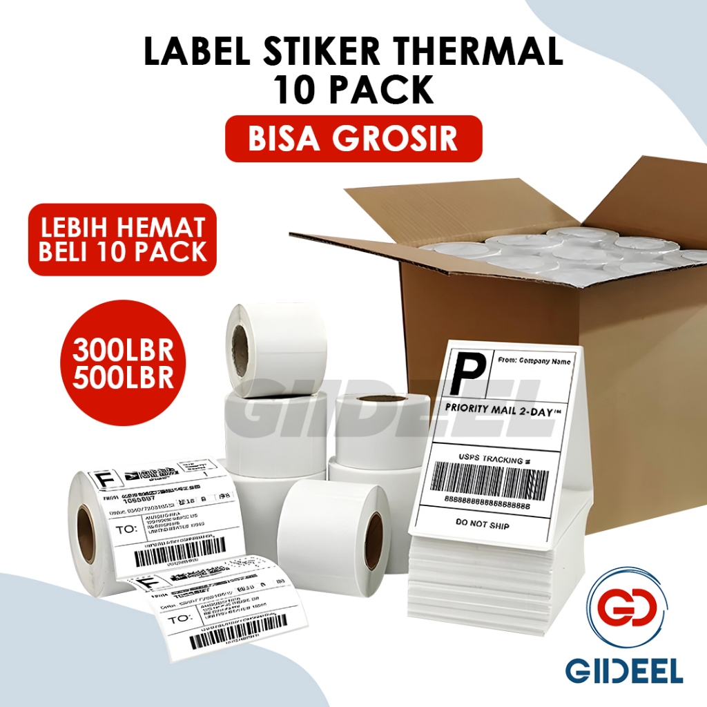 

GIIDEEL Label Stiker Thermal 100x150 Isi 500 Roll/Lipat Stiker Thermal 100x150 Isi 300 Lipat/100x100/78x100 ISI 10 PACK BERKUALITAS UNTUK LABELING BARANG ONLINE SHOP BISA GROSIR LEBIH MURAH