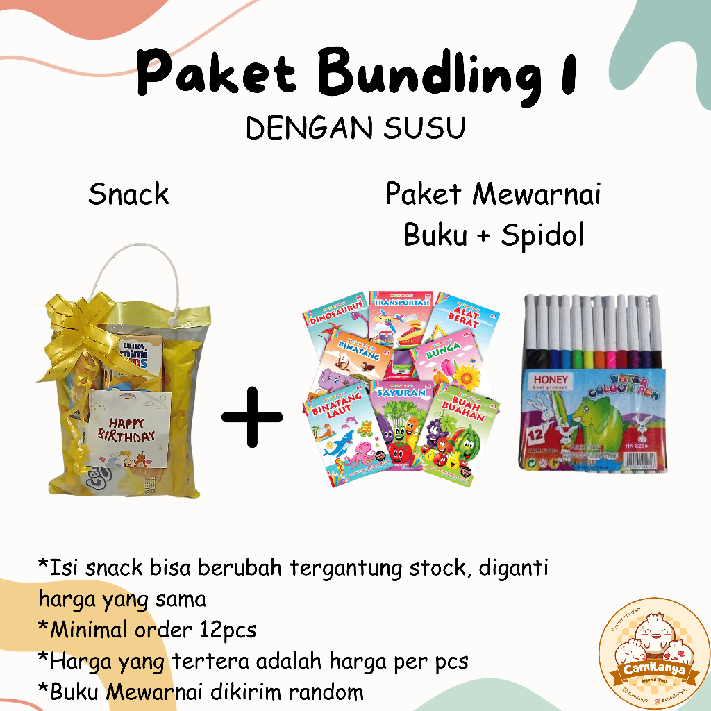 

Paket Bundling Snack Hampers Gift Souvenir Goodiebag Ulang Tahun + Buku Mewarnai/Poster Edu + SUSU