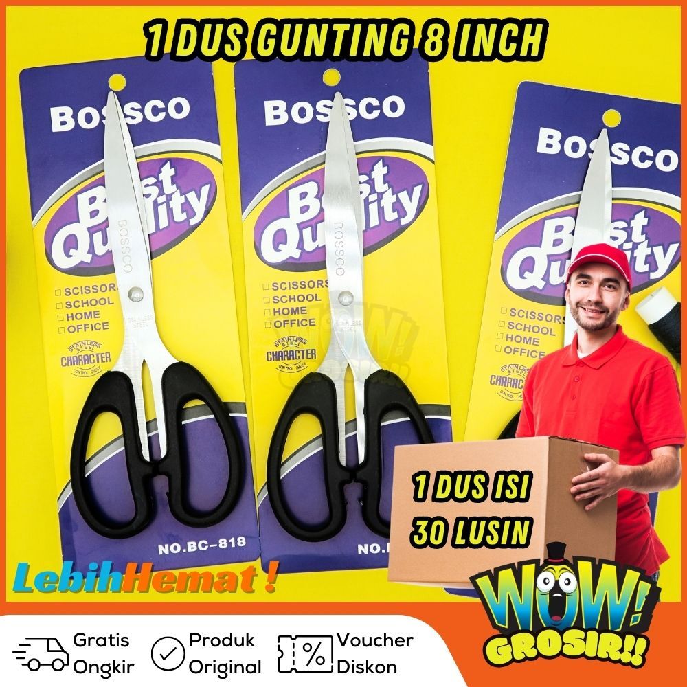 

Grosir 1 Dus isi 360 Pcs Gunting Scissors BOSSCO (8 Inch) BC-818