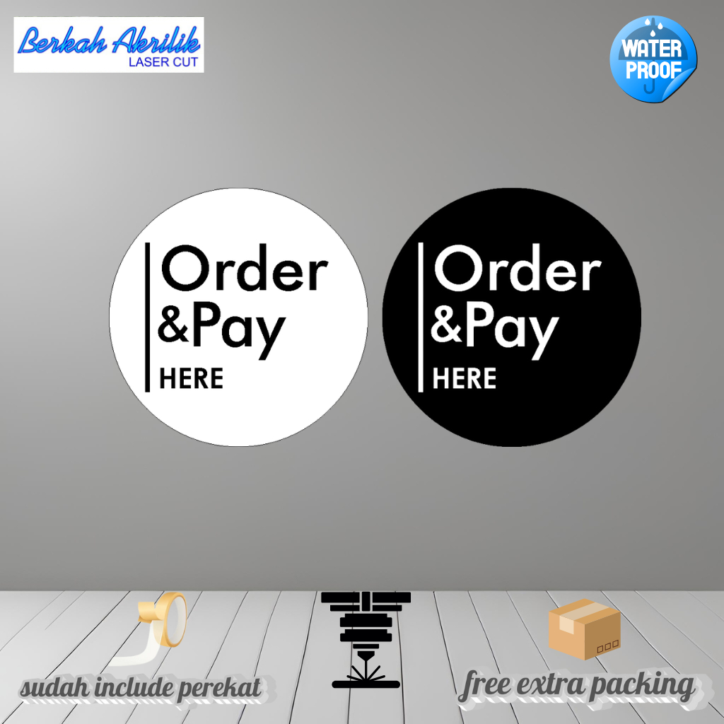 Sign Acrylic Order & pay Here bulat gantung elegant | Akrilik order pay here minimalis