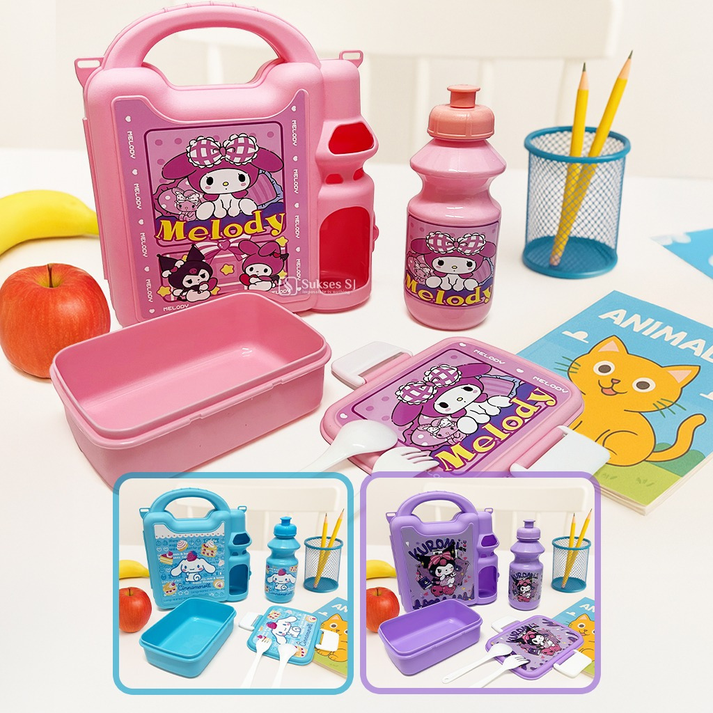(AJ) Kotak Makan Lunch Box Set Botol Minum Karakter Sanrio Lucu