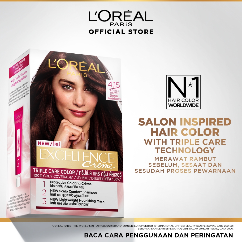L'Oreal Paris Excellence Creme Triple Care Hair Color #4.15 (Cat / Pewarna Rambut Permanen)