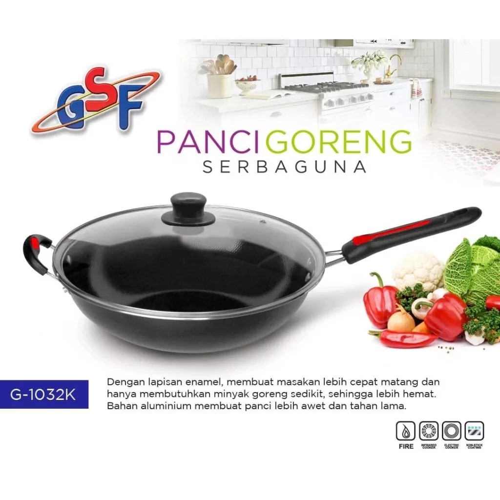 PANCI GORENG SERBAGUNA GSF 32CM wajan serbaguna gsf wajan tutup kaca wajan enamel gsf wajan gagang