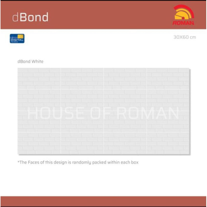 Roman Keramik 60x30 W63910T dBond White Dinding Bata 5 baris/ Dinding banta putih/ Keramik Bata Puti