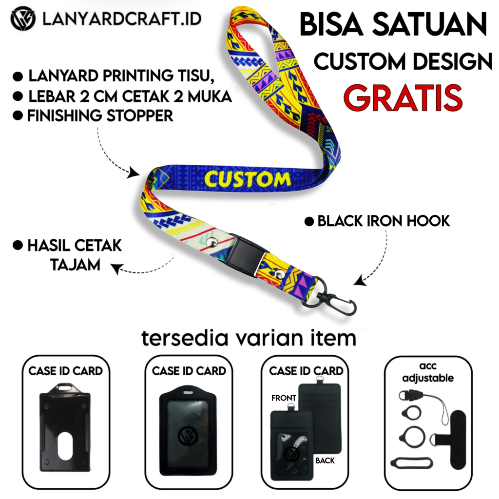 

[CUSTOM SATUAN] Custom Lanyard Size 2cm Type Alock-BH Lanyard Id Card Printing / Lanyard Custom Desain Satuan