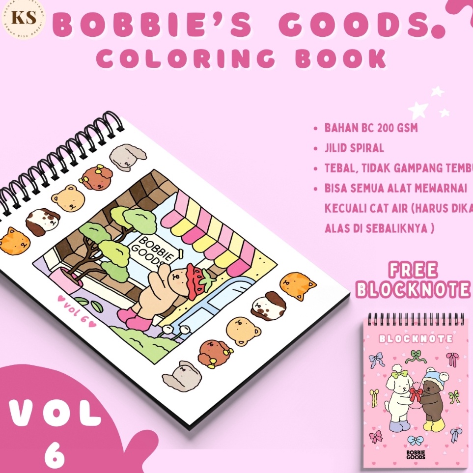 

KODE Y34F Bobbies Goods Vol6 Coloring Book Buku Mewarnai Anak Remaja Dewasa Aesthetic Kertas Tebal
