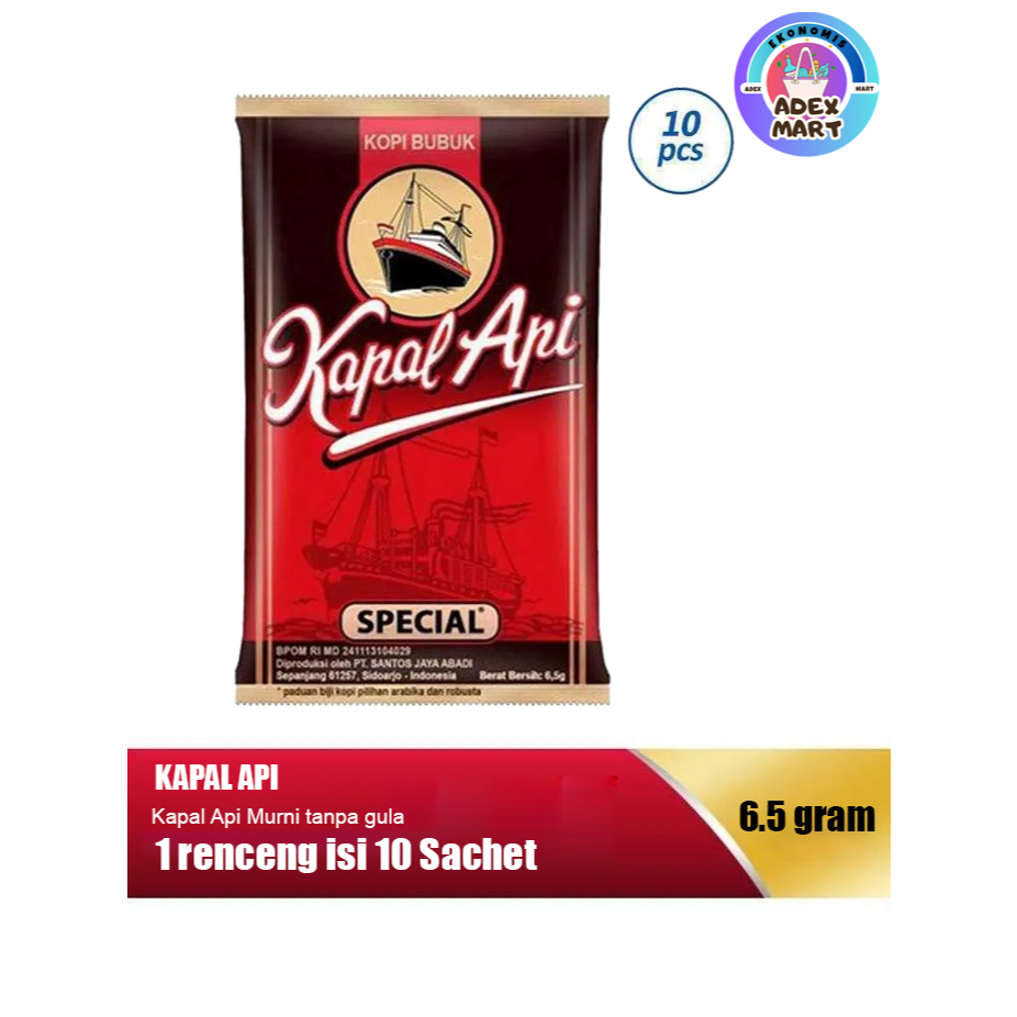 

Kopi Kapal Api Special Merah Bubuk Instan murni tanpa gula 6 gram 1 renceng isi 10 saset
