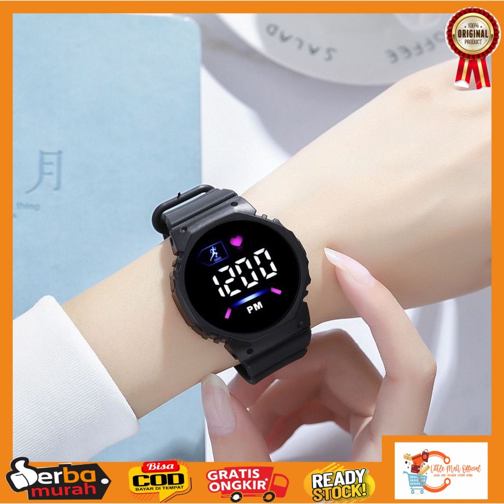 Little Mall JAM TANGAN WANITA DIGITAL LED STRAP KARET JAM TANGAN LED DIGITAL BULAT PRIA WANITA RUBBE