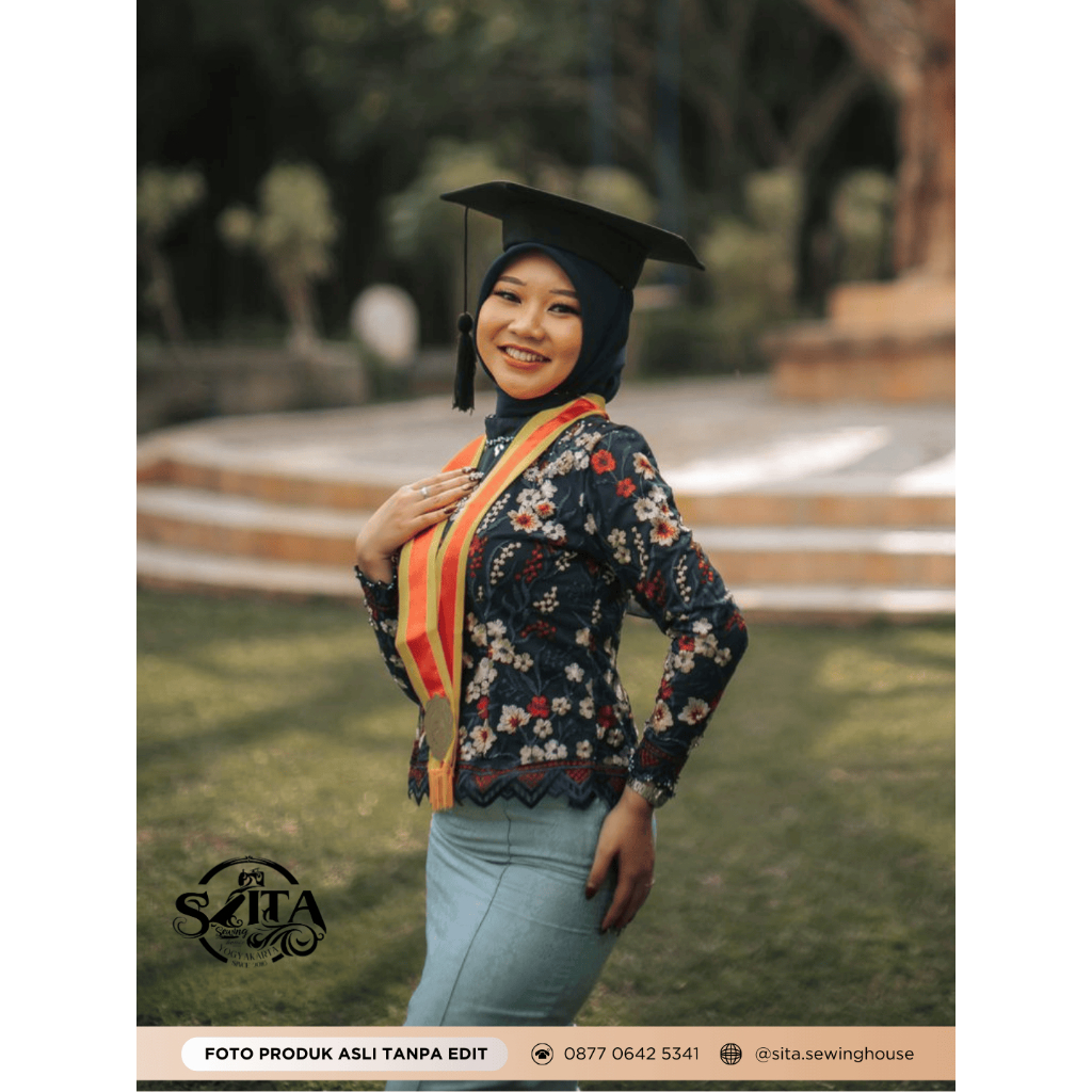 (JUAL/SEWA/JAHIT) KEBAYA MODERN WISUDA TILLE MOTIF WARNA BIRU ELEKTRIK & ROK