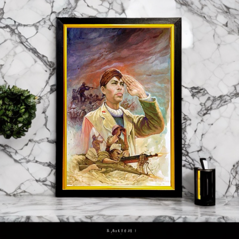 hiasan dinding lukisan cetak gambar jendral  sudirman plus binkai