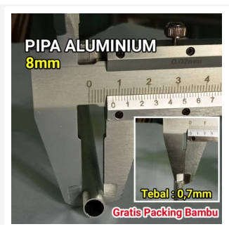 PIPA ALUMINIUM 6mm, 7mm, 8mm, 9,5mm, 10mm, 12mm, 13mm, Panjang 50 cm dan 1 meter/ pipa aluminium 6mm