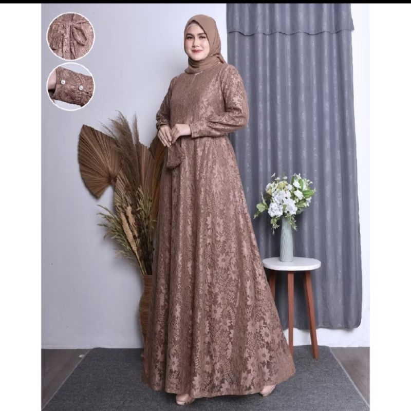 Gamis Brukat Mewah Gamis Pesta Gamis Kondangan Size M.L.XL.XXL