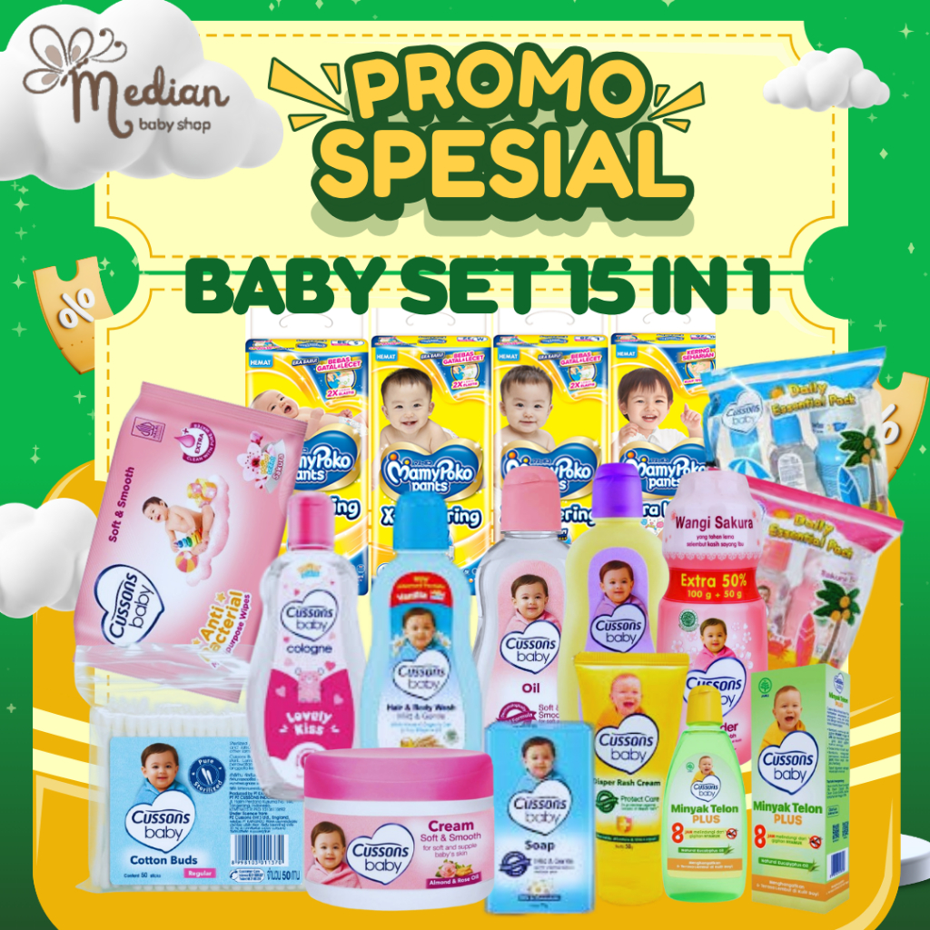 CUSSONS BABY SET 15 in 1 PAKET Perawatan Bayi baru lahir Komplit Perlengkapan Mandi , Kado Lahiran