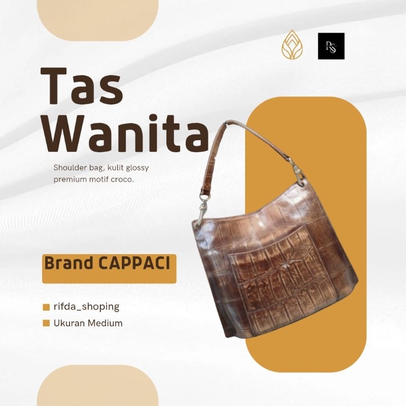 Tas Shoulder, tas tenteng, brand CAPACCI, kulas embos motif Croco, tas Preloved