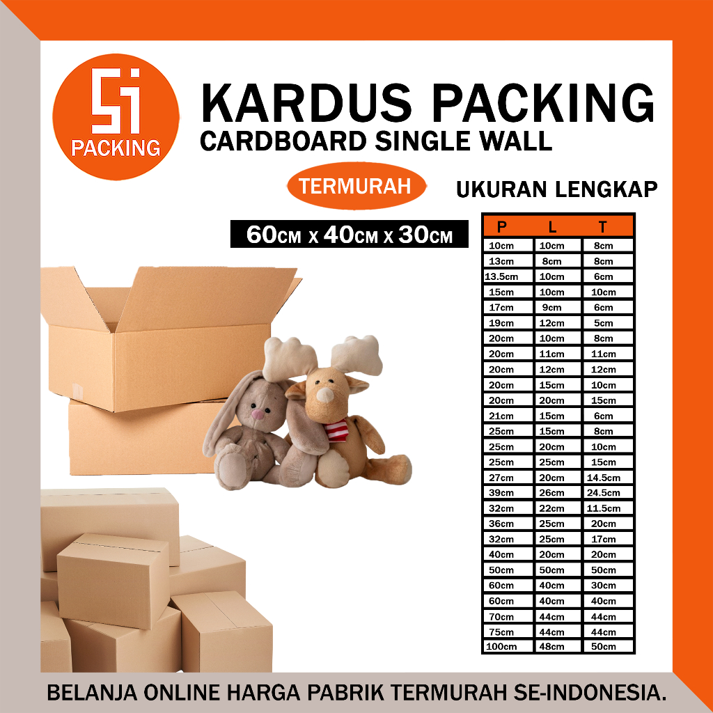 

Kardus Packing Karton Box 60x40x30 cm Dus Single Layer Coklat Polos Tebal Termurah - Rusfet 60 x 40 x 30 cm