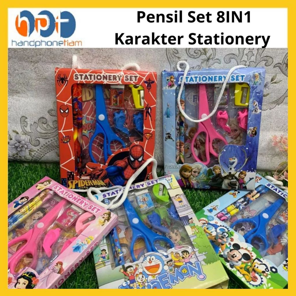 

Pensil Set 8IN1 Karakter Stationery Set Alat Tulis sekolah Pensil Penghapus Gunting Lem Paket Lengkap Peralatan Menulis Anak Hadiah Natal Souvenir Ulang Tahun