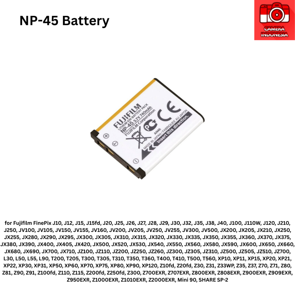 Baterai NP-45 45A 45B 45S Kamera Fujifilm Fuji FinePix XP20 XP22 XP30 XP50 XP60 XP70 XP80 XP90 T350 