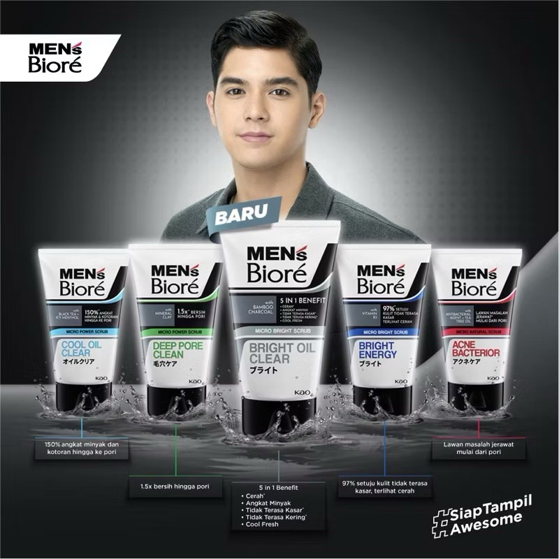 Biore mens Sabun Cuci Muka Pria / Facial Wash Men's Biore Deep Pore Clean & Cool Oil Clear BESAR