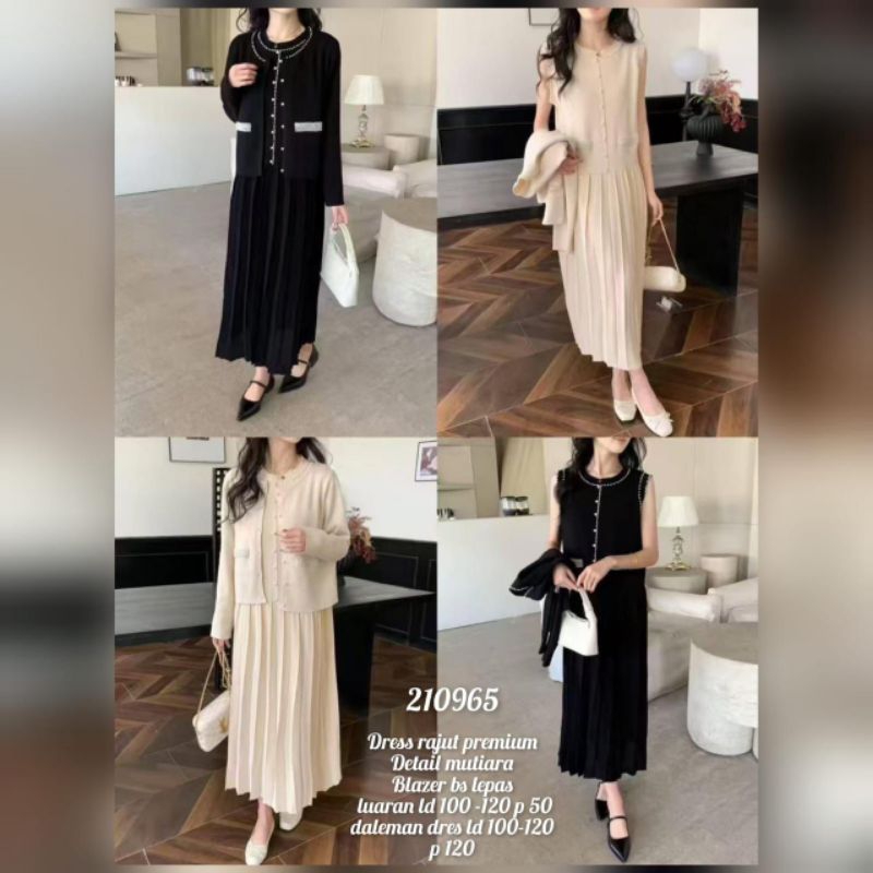 Dress wanita bahan knit set cardigan