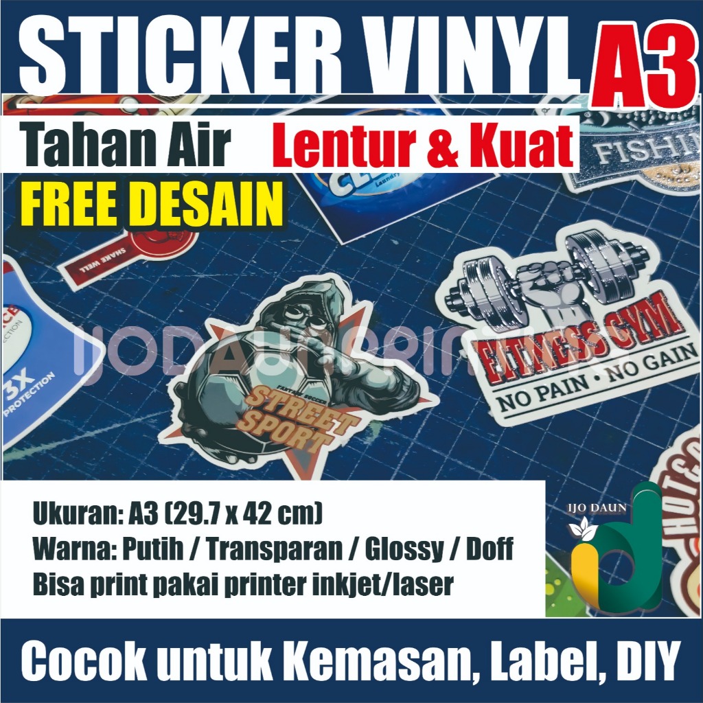 

CETAK CUSTOM STICKER VINYL UKURAN A3 GLOSSY & DOFF