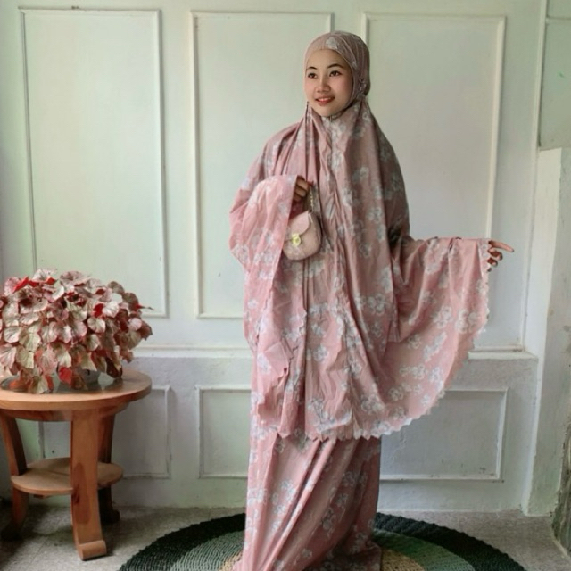 Mukena Travel Mini MOTIF TAS RANTAI BUNGA Kain Parasut Korea Wanita