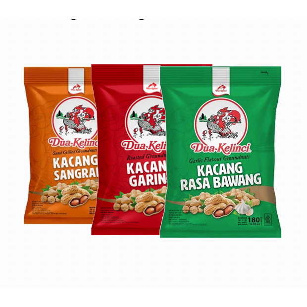 

Dua Kelinci Kacang Kulit 180gr / 370gr / 720gr - Garing / Garlic Bawang / Sangrai