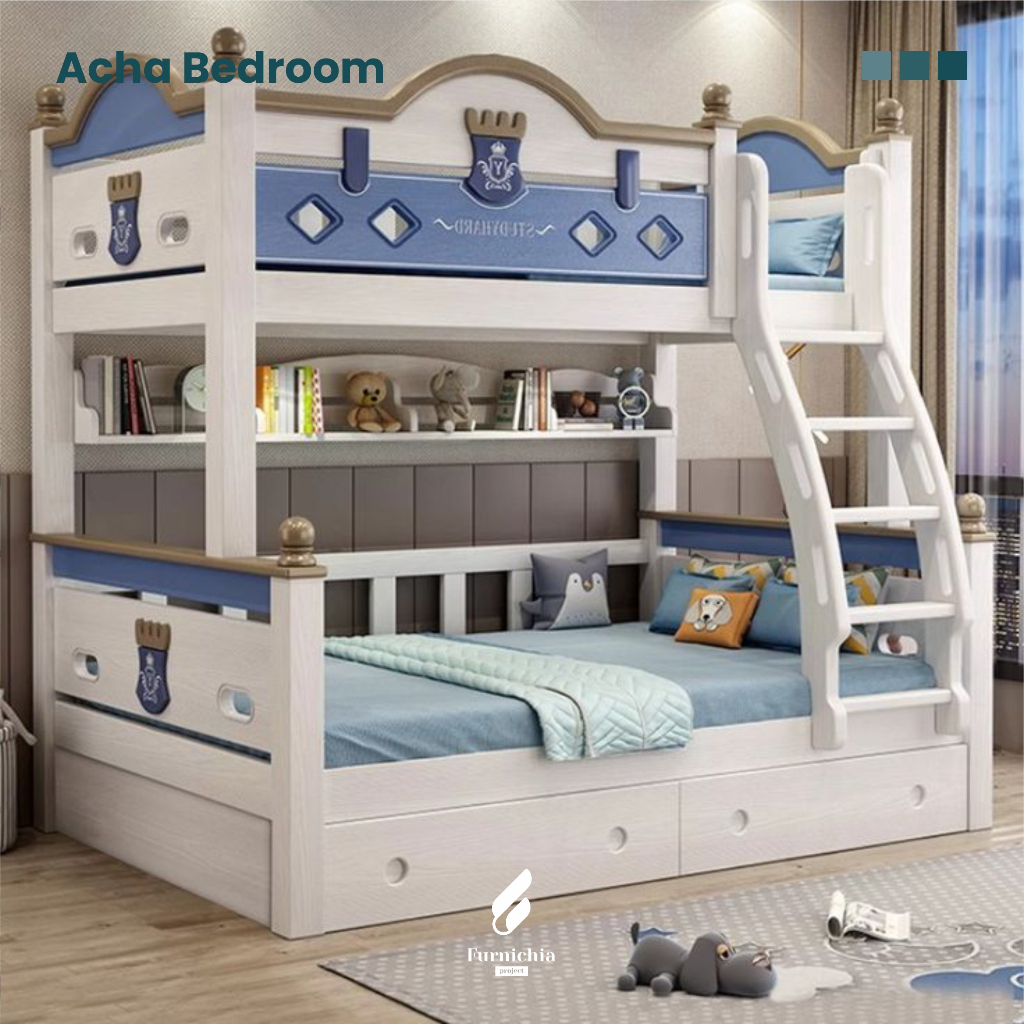 Ranjang tingkat 2 kasur, Kamar tidur anak tingkat 2 bed, Tempat tidur tingkat 2 bed, Set kamar anak,