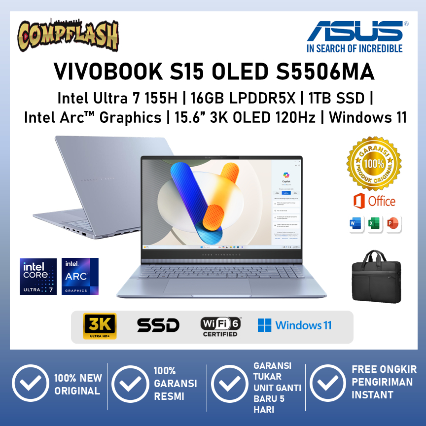 LAPTOP ASUS VIVOBOOK S15 OLED S5506MA ULTRA 7 155H 16GB 1TB WINDOWS 11 15.6 QHD IPS 3K 120HZ