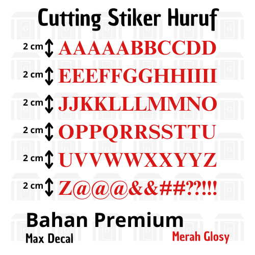 

cutting stiker huruf 2cm bahan reflektif