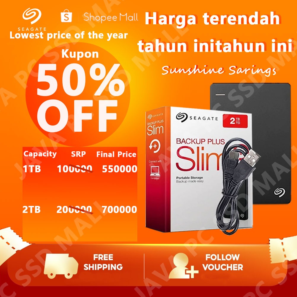 Seagate Eksternal Hard Drive One Touch 1TB/2TB USB 3.0 Slim Portable Eksternal HDD Hard Drive