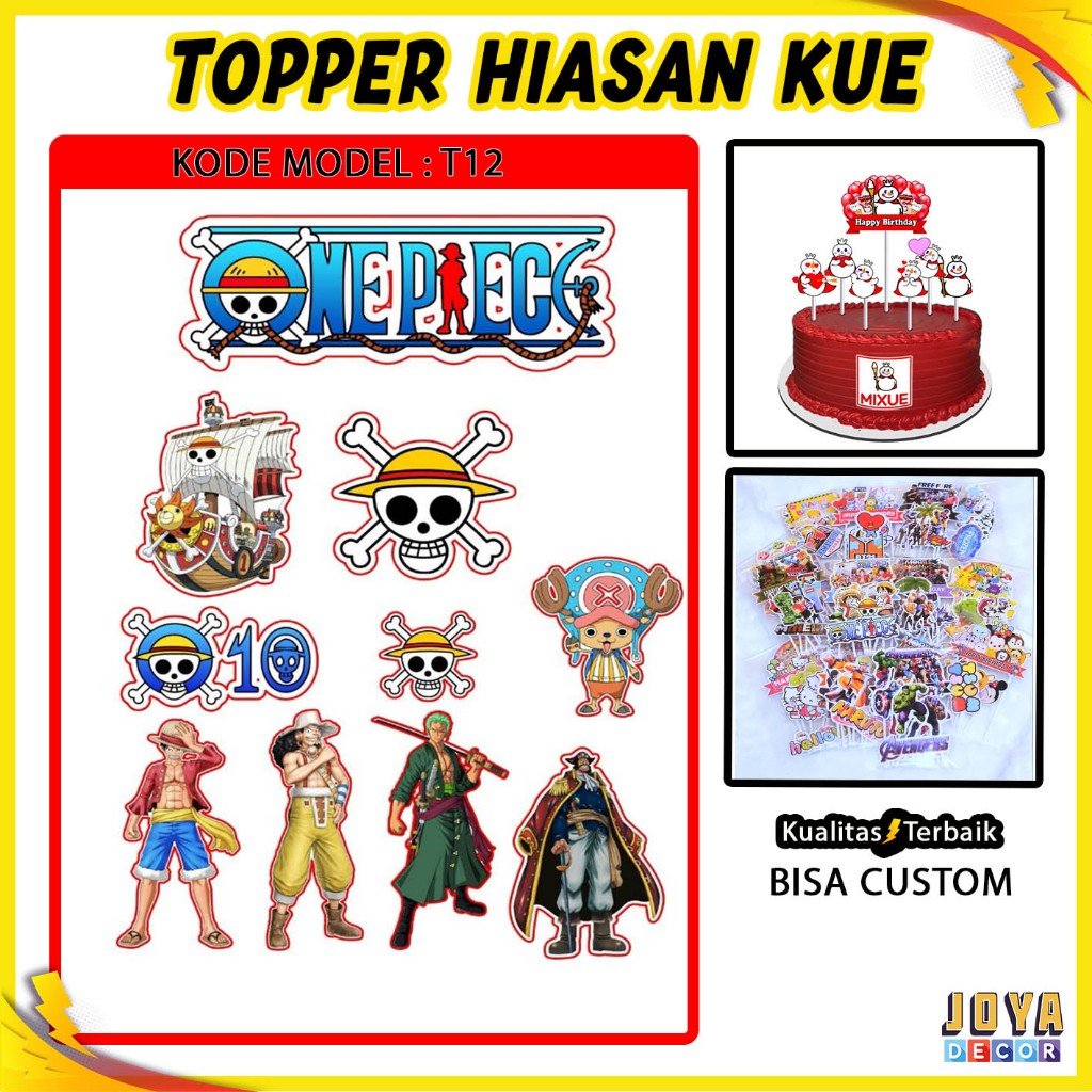 TOPPER KUE KARAKTER ONE PIECE , TOPPER CAKE ONE PIECE , TOPER HAPPY BIRTHDAY , HIASAN KUE KARAKTER T