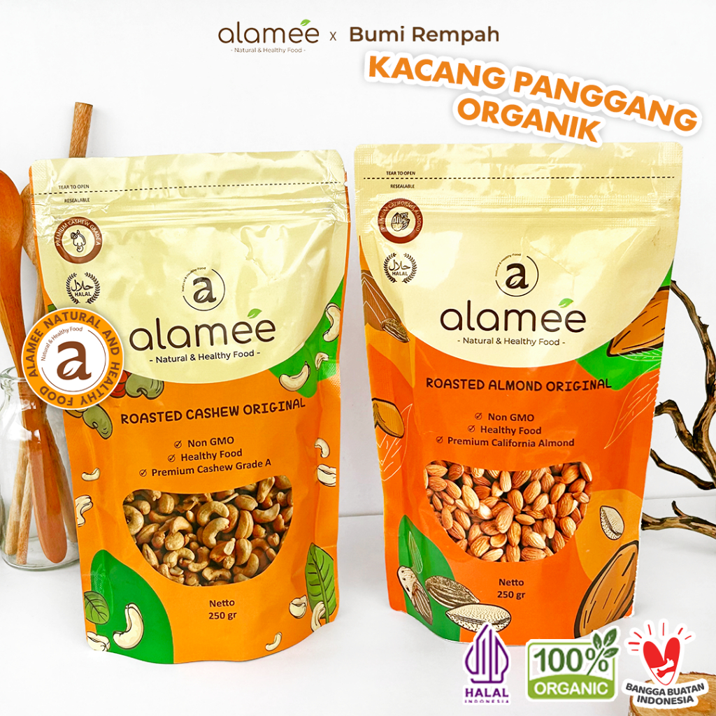 

Kacang Almond Almon Mede Walnut Pistachio Kupas Panggang Premium Roast Roasted Oven Siap Makan