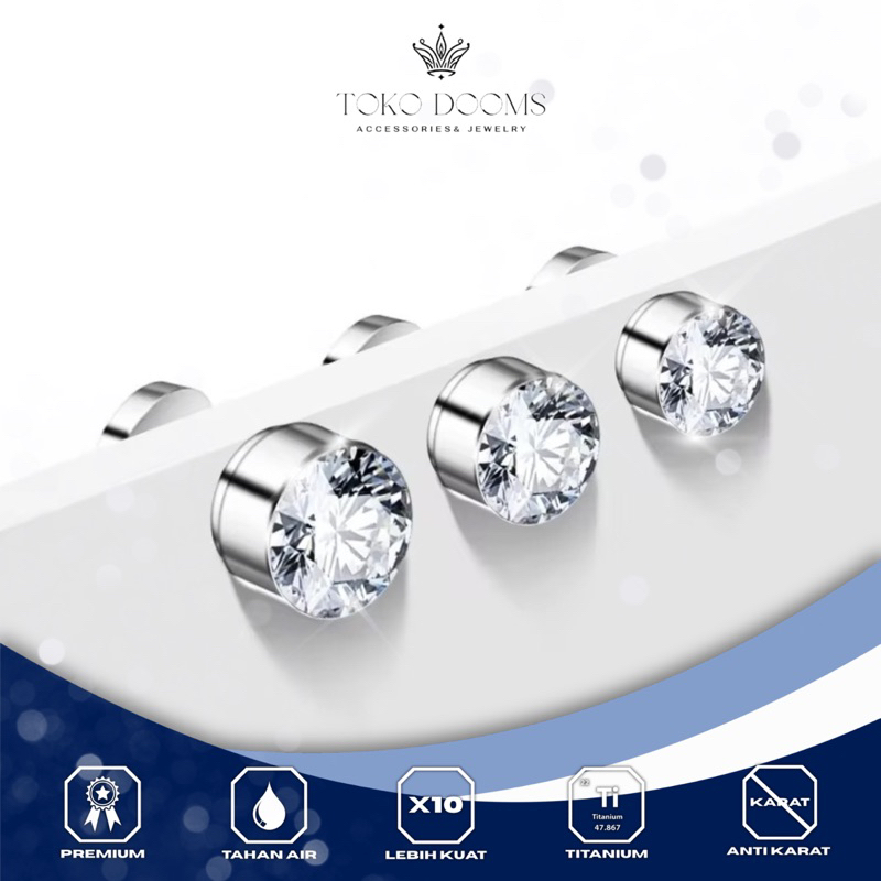 anting magnet permata pria wanita permata zirkon stainless steel | dooms earrings