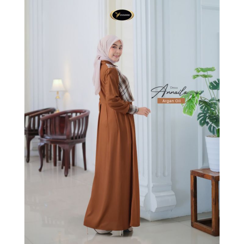 ANNAILA DRESS BY YESSANA gamis simple, gamis basic, gamis kerah