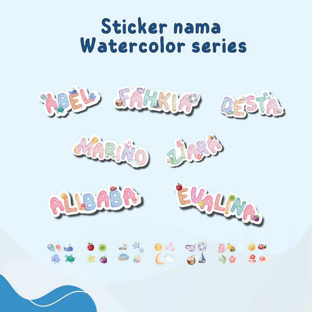 

Sticker Nama Watercolor Series / Sticker Nama Lucu / Sticker Nama Doff / Anti air